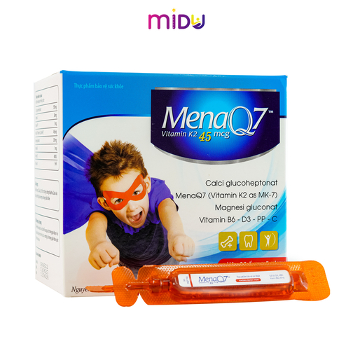 MenaQ7 K2 45mcg – Bổ sung K2, Calci, D3 hỗ trợ tăng cường hấp thu Calci vào xương cho trẻ (Hộp 30 ống x 5ml)